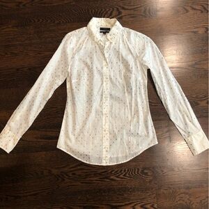 J. Crew Perfect Fit Button Up Shirt White with Gold Foil Polka Dots NWT Size 0